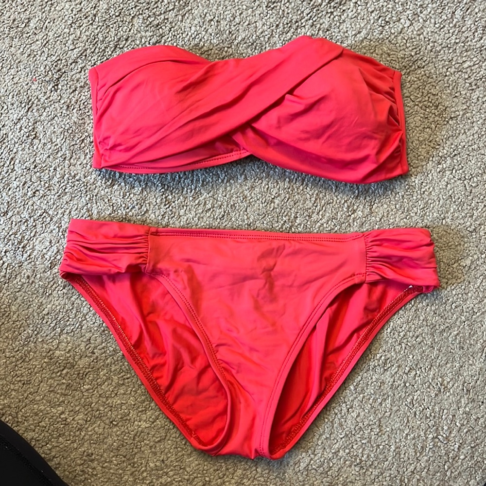 Womens Coral Bandeau Bikini
